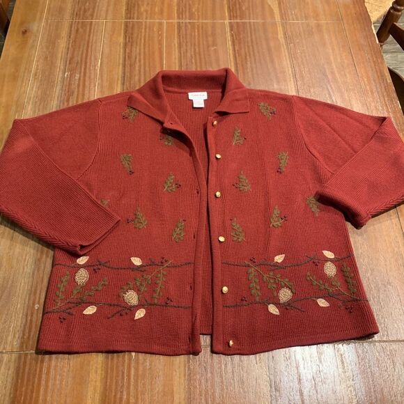 Crystal Kobe Women’s Floral Embroidered Cardigan Sweater Fall Large - Picture 1 of 10